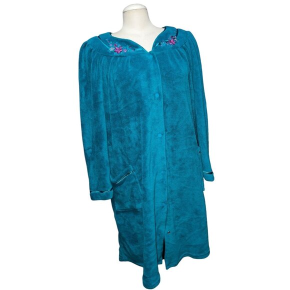 Vintage Rebecca Malone Blue Velour Floral Embroidered Sleep Nightgown Robe Sz XL - Picture 11 of 16